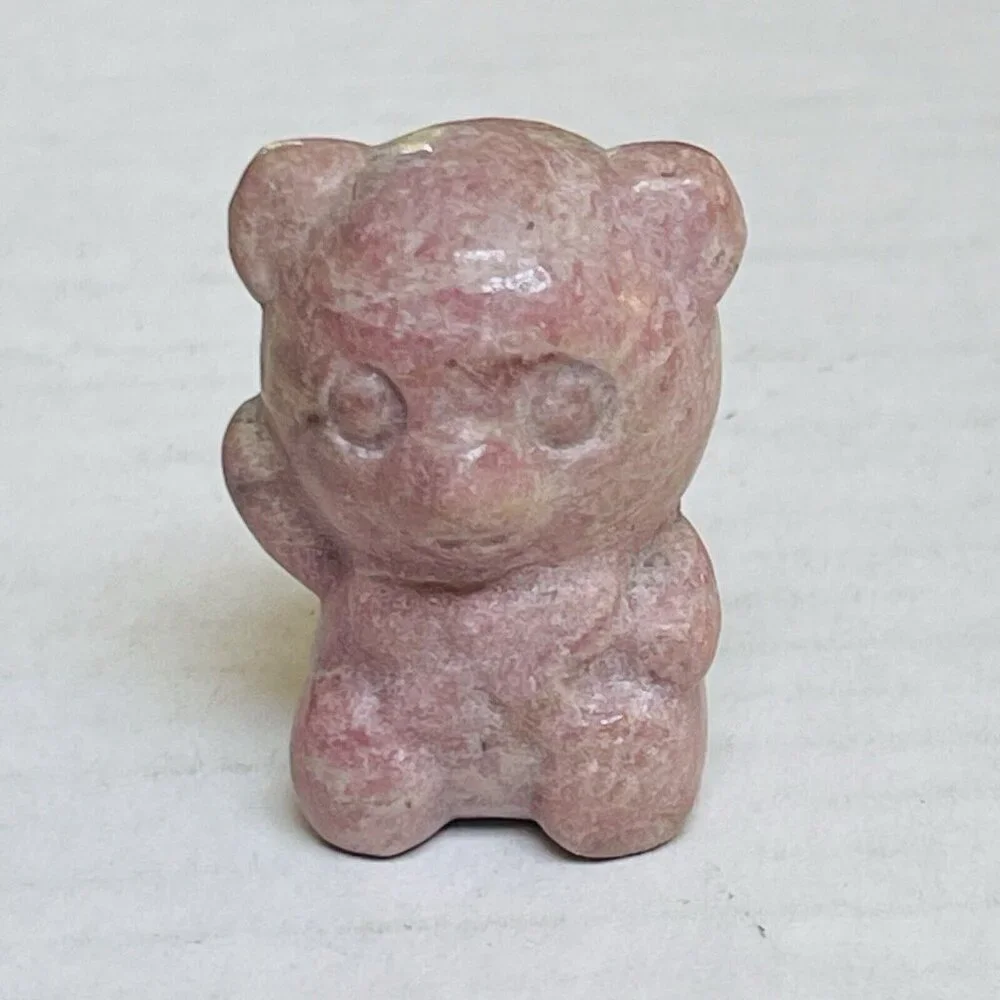 Pink Crystal Carved Bear Mini Figure Figurine